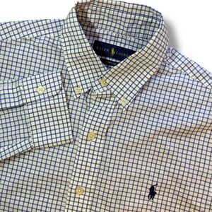 Ralph Lauren Button Down Shirt Men Small Blue White Check Easy Care Pony Preppy